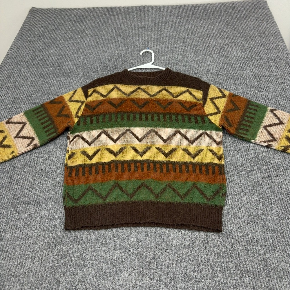Vintage Sweater Mens M Brown Wool Blend Geometric Fair Isle Retro Gorpcore Boho